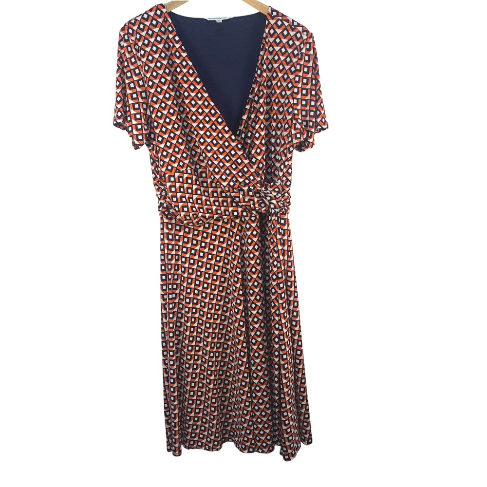 TravelSmith Wrap Dress Geometric Print‎ Stretch Casual Midi Travel Knit Size  XL